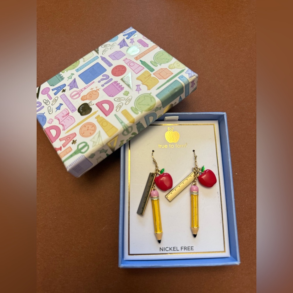 True to Form Apple & Pencil Drop Earrings
